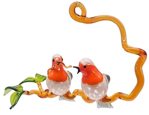 Hängevögel, 2 Rotkehlchen auf Ast